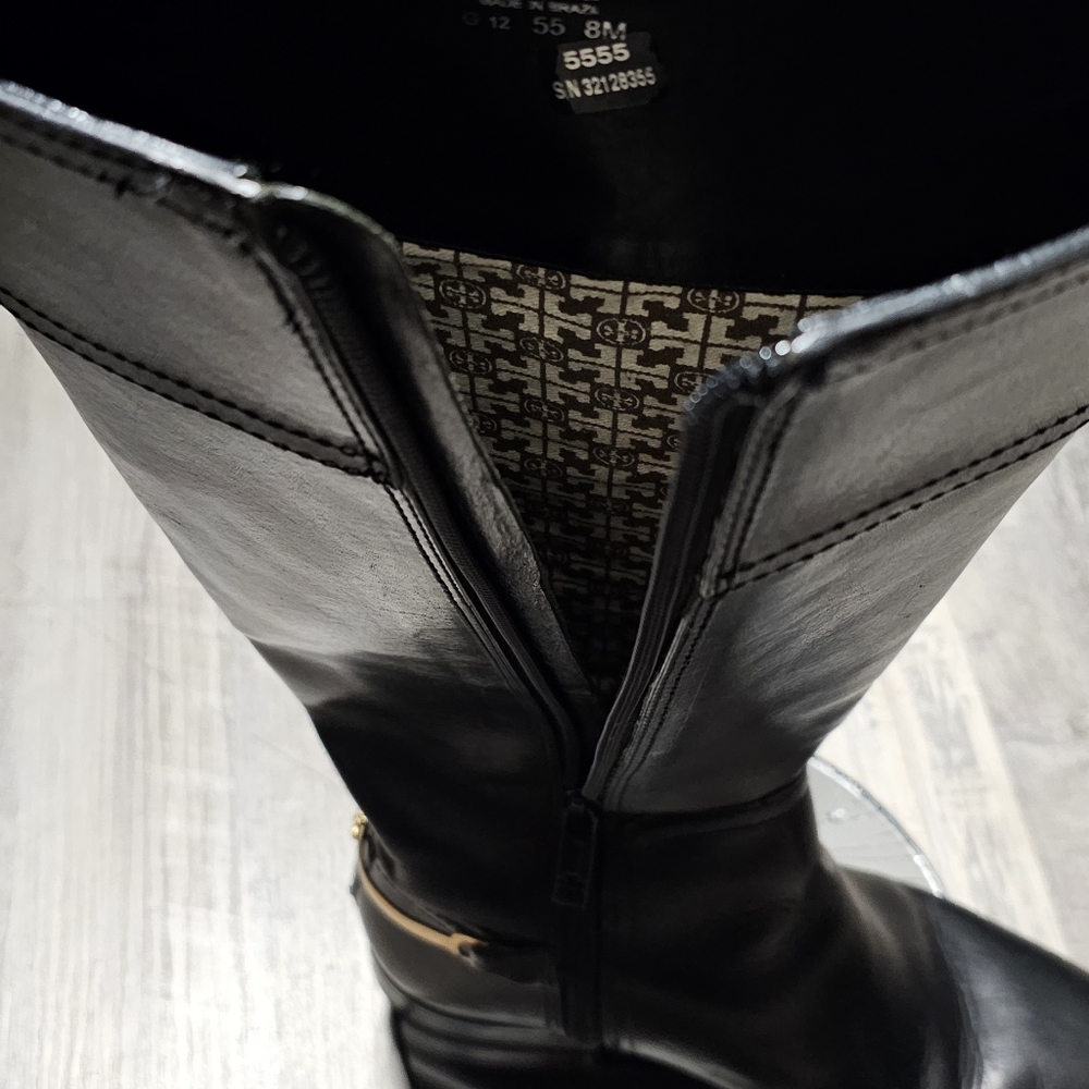 Authentic Tory Burch Kneel High Black Leather Riding Boots - Picture 4 of 16